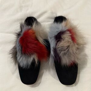 Stuart Weitzman Furgetit Real Fur Mule Slides
